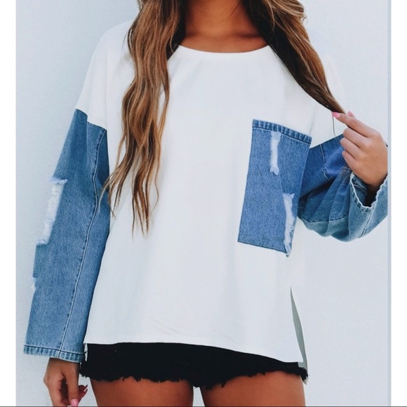 NWT White Top w/ Denim - Picture 1 of 4
